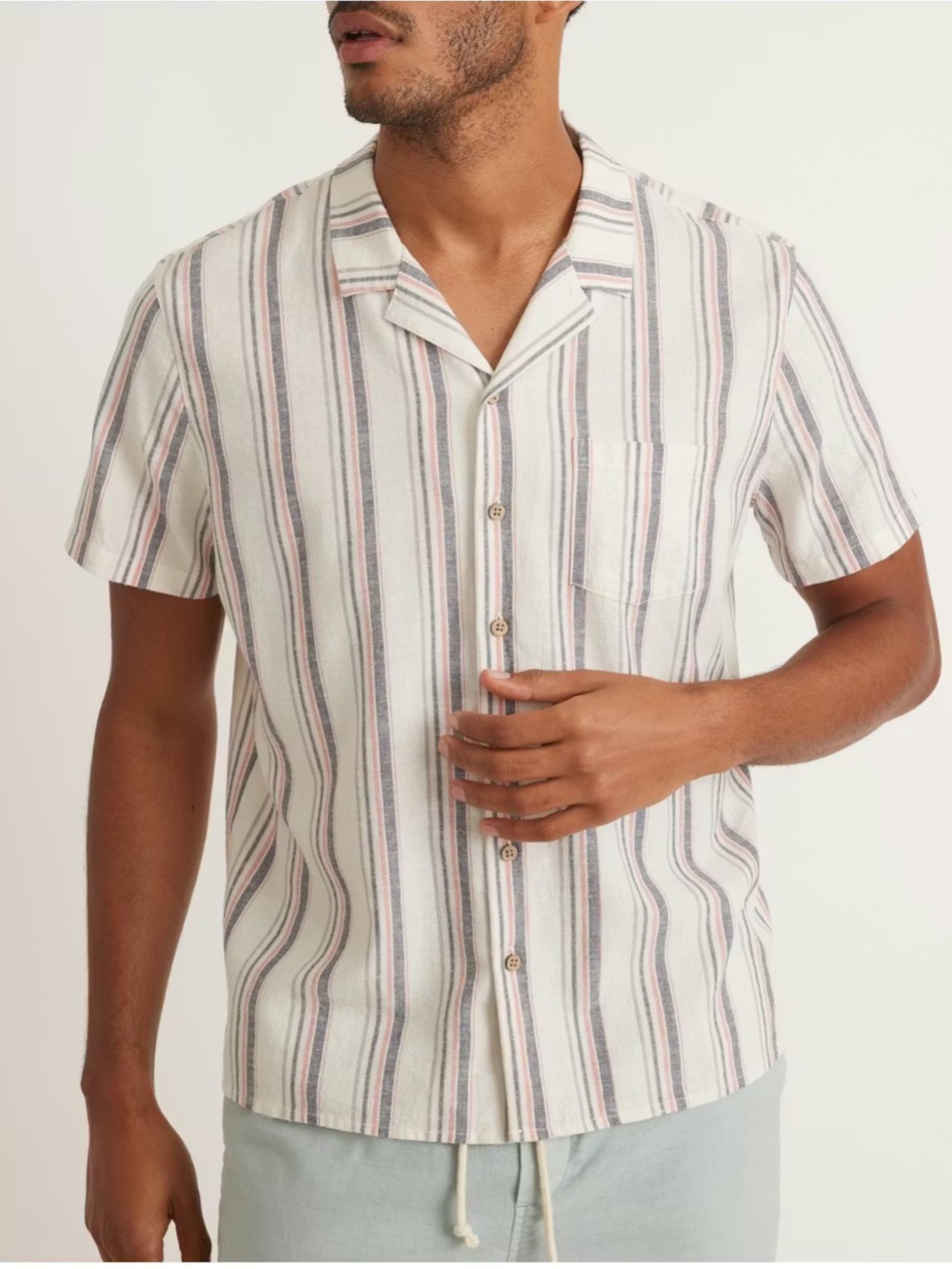Marine Layer Men's Short-Sleeve Button-Up Stripe Shirt - Size Medium/Large